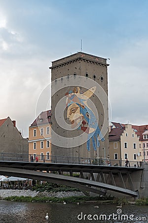 View of the DreiradenmuÌˆhle at Lusatian Neisse in Zgorzelec, Poland Editorial Stock Photo